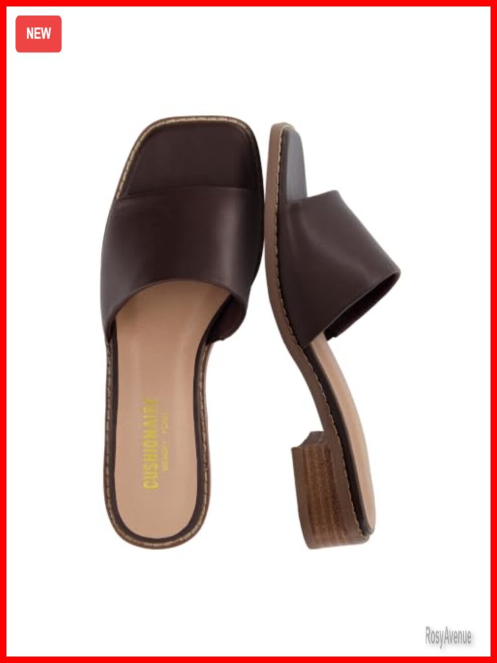 Vegan Leather Low Block Heel Slide Sandal Memory Foam Wide Strap Open